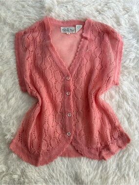 Vintage Pink Lace Knit Cardigan Vest Size M